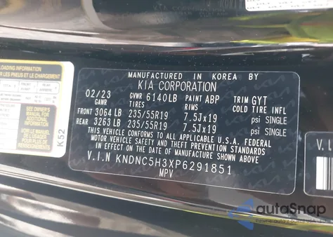 2023 Kia Carnival Mpv Ex from USA, damaged, VIN KNDNC5H3XP6291851